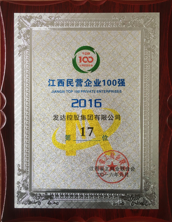 2016年度江西民营企业100强第17位